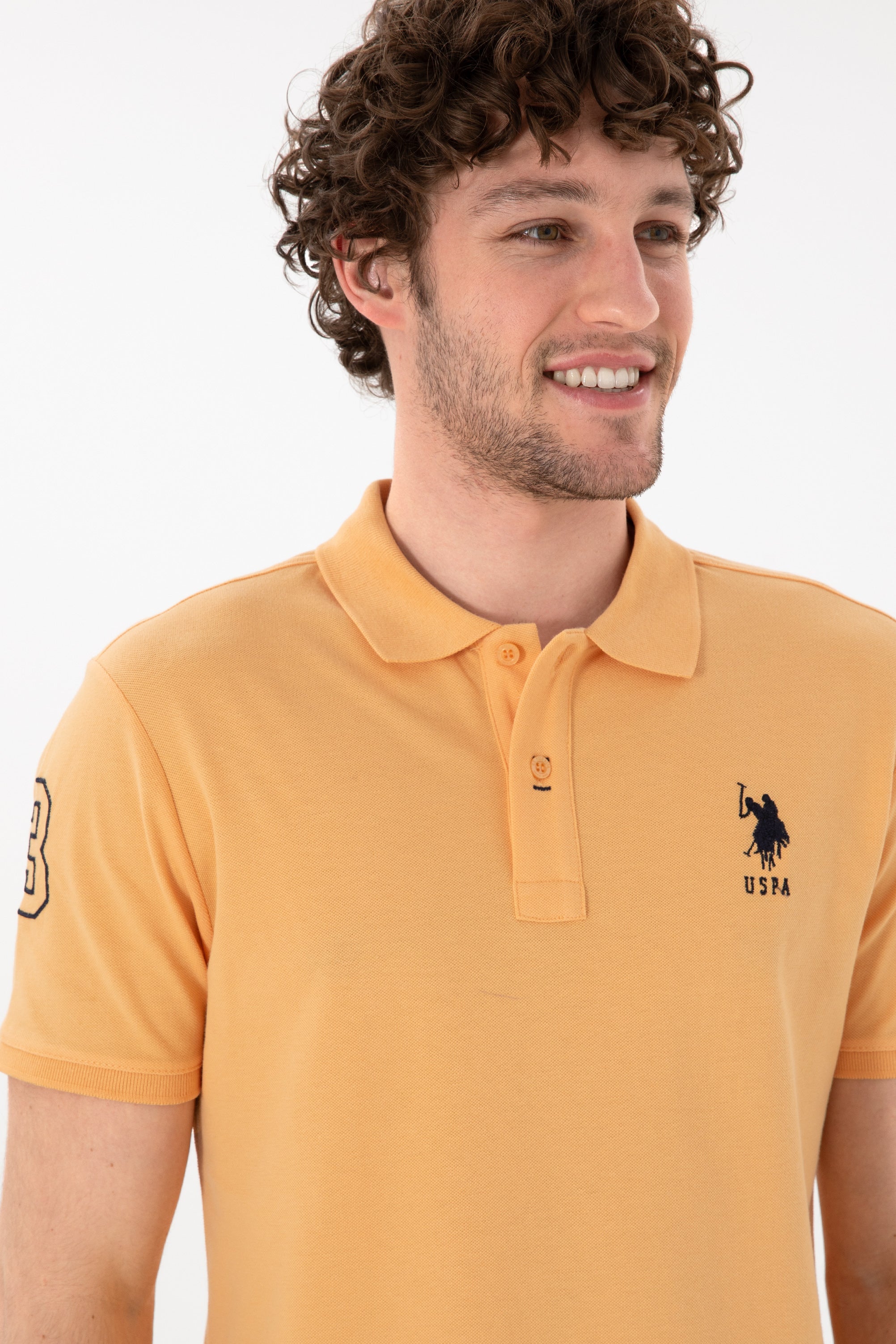 Tricou Polo Bărbați Roz Piersică Cu Logo Brodat