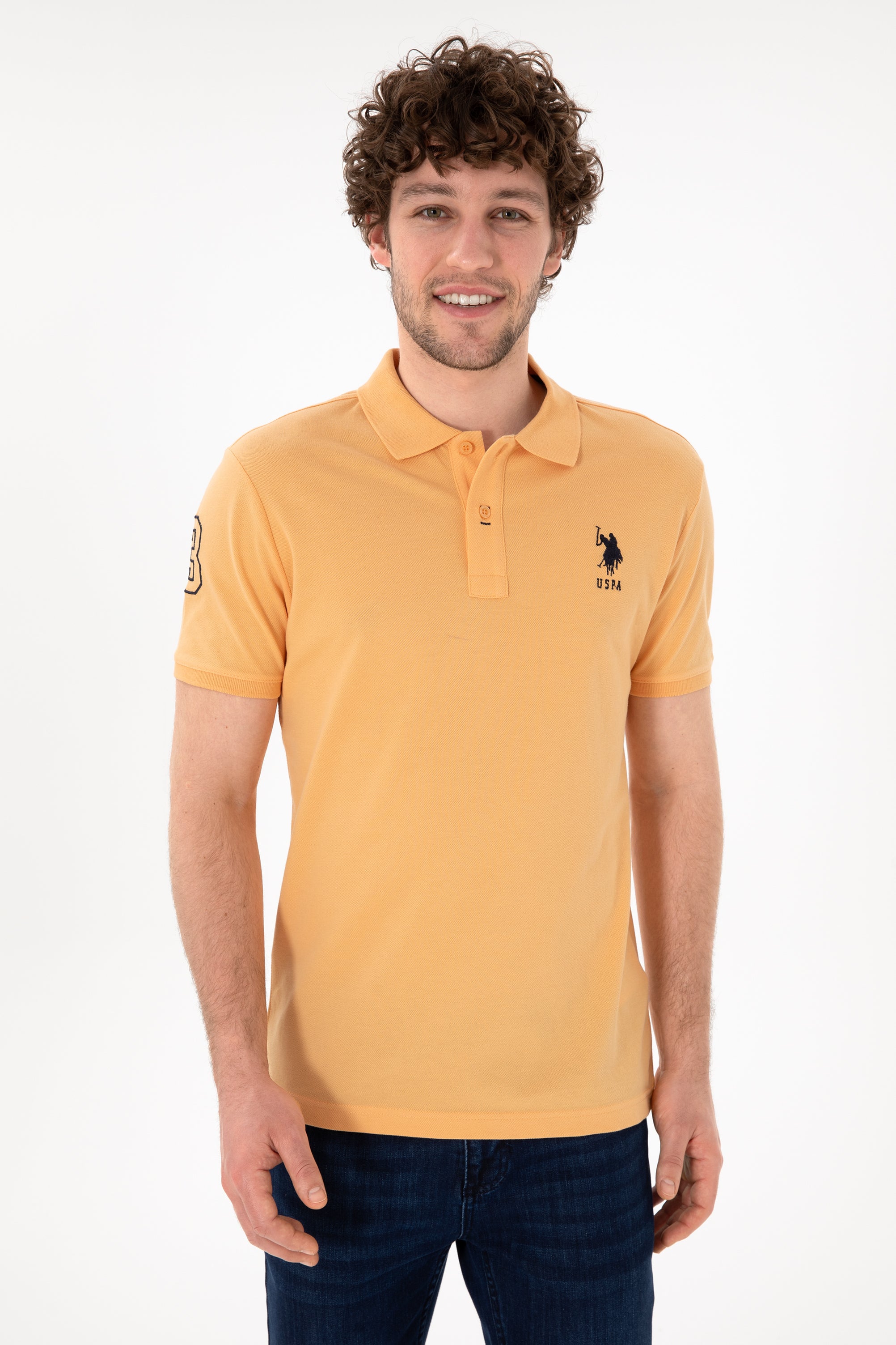 Tricou Polo Bărbați Roz Piersică Cu Logo Brodat