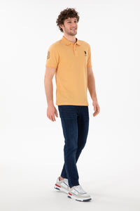 Tricou Polo Bărbați Roz Piersică Cu Logo Brodat