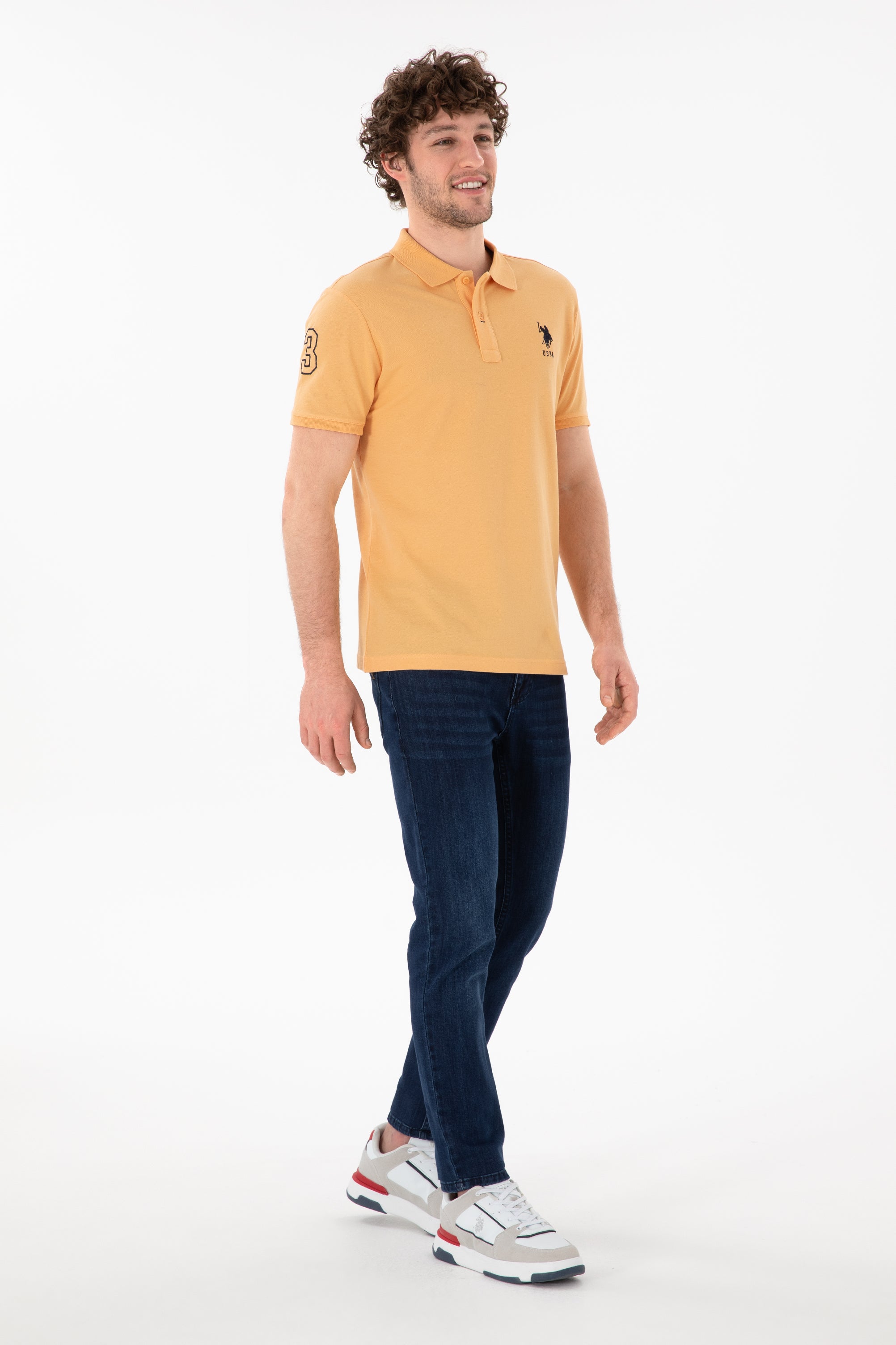 Tricou Polo Bărbați Roz Piersică Cu Logo Brodat