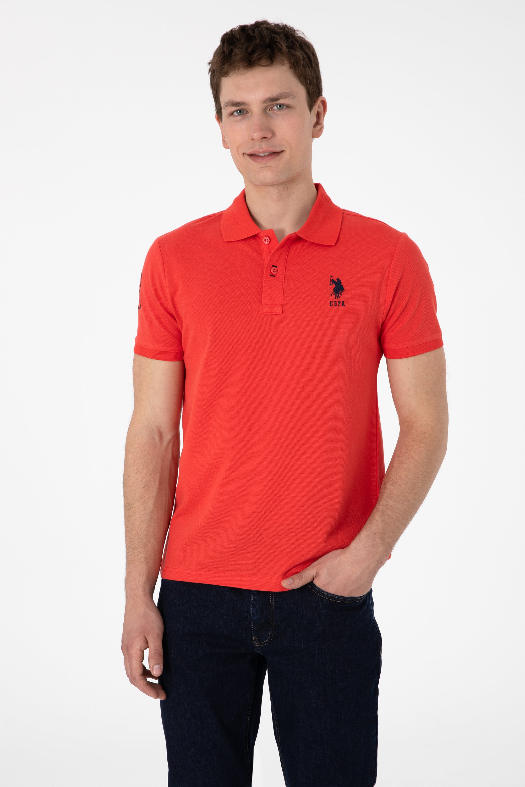 Tricou Polo Bărbați Roșu Aprins Cu Logo Brodat