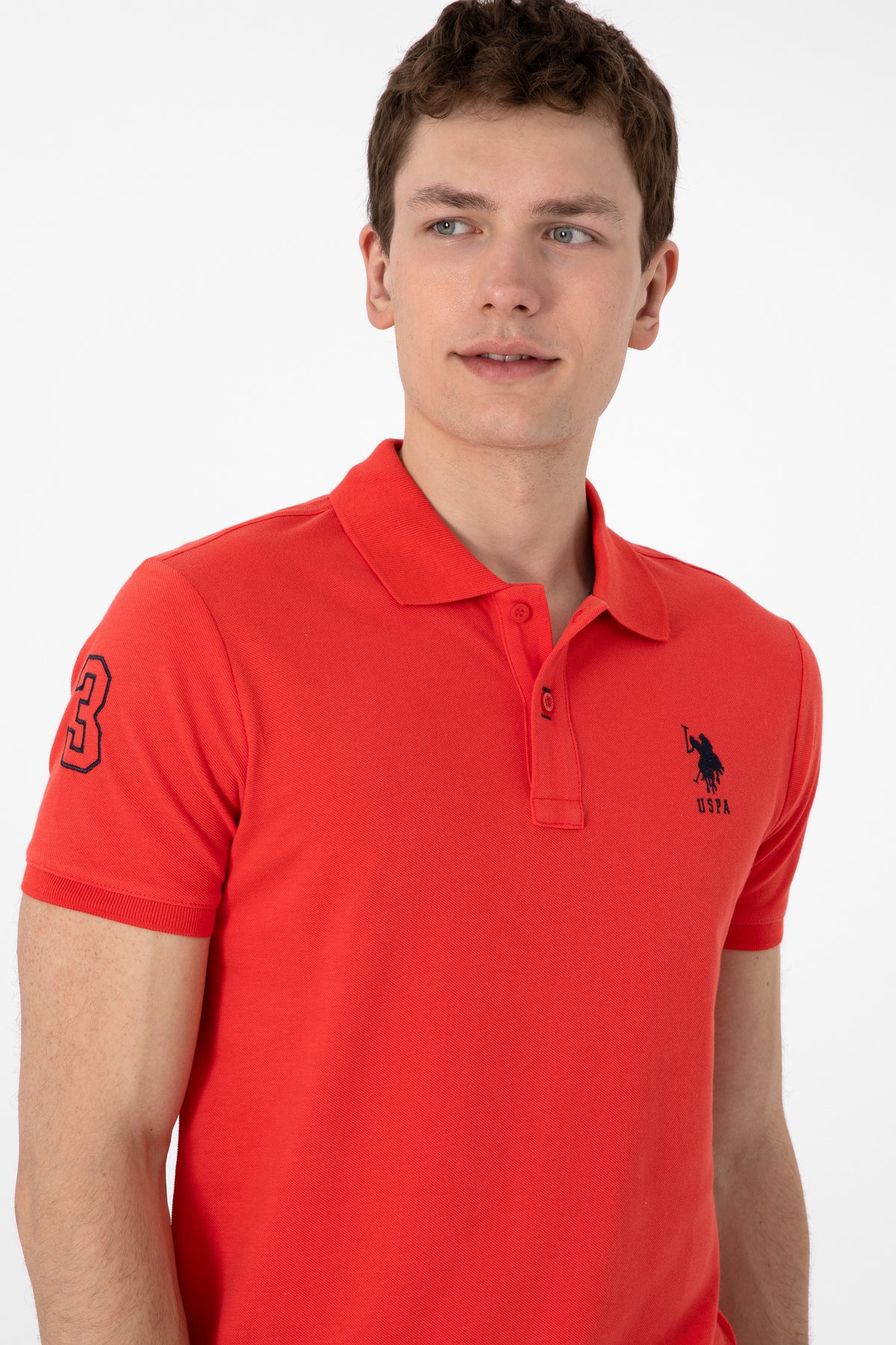 Tricou Polo Bărbați Roșu Aprins Cu Logo Brodat