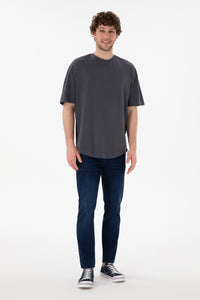 Tricou Bărbați Gri Petrol Oversize Cu Logo Brodat Pe Mânecă 