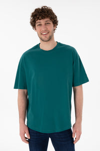 Tricou Bărbați Verde Smarald Oversize Cu Logo Brodat Pe Mânecă 