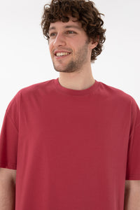 Tricou Bărbați Roșu Cărămiziu Smarald Oversize Cu Logo Brodat Pe Mânecă 