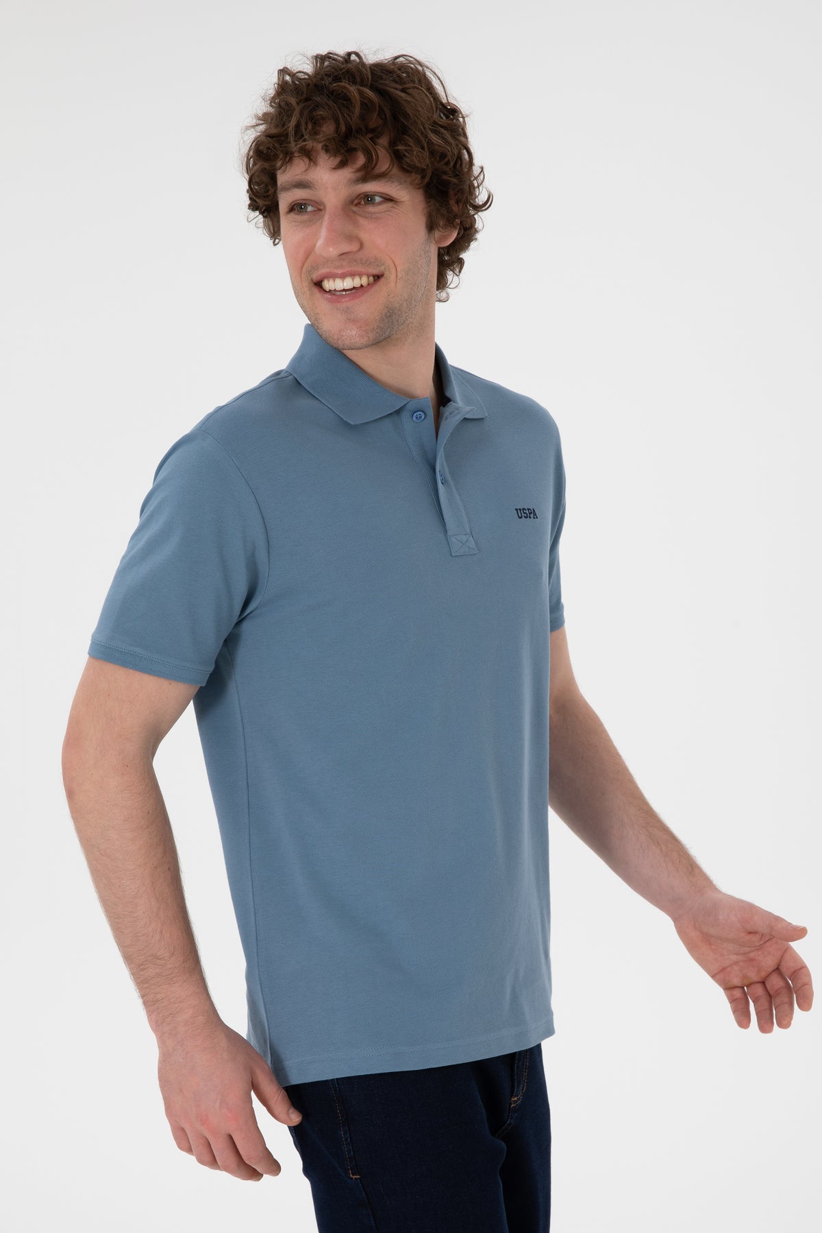 Tricou Polo Bărbați Albastru Prăfuit Cu Imprimeu USPA