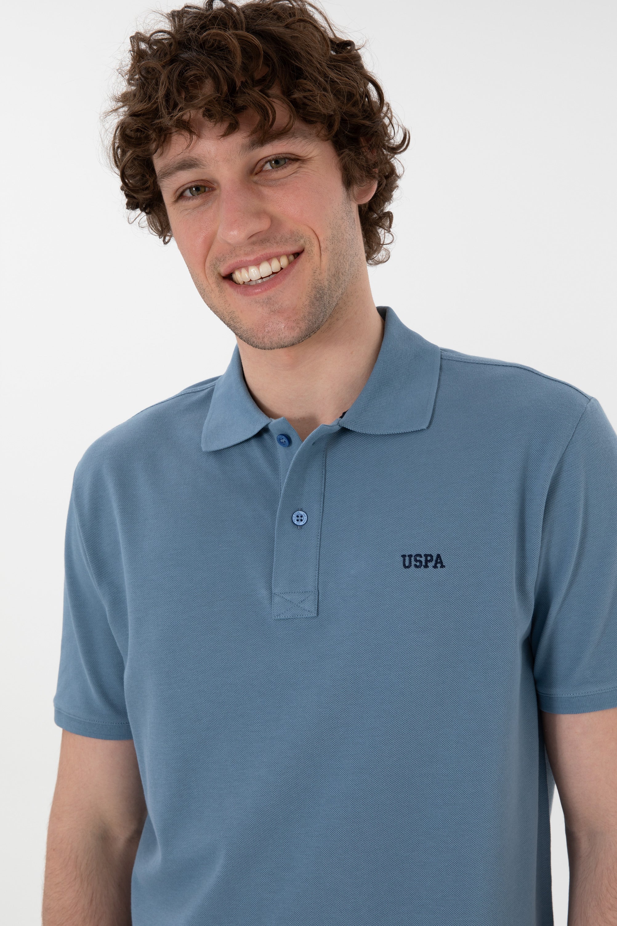 Tricou Polo Bărbați Albastru Prăfuit Cu Imprimeu USPA