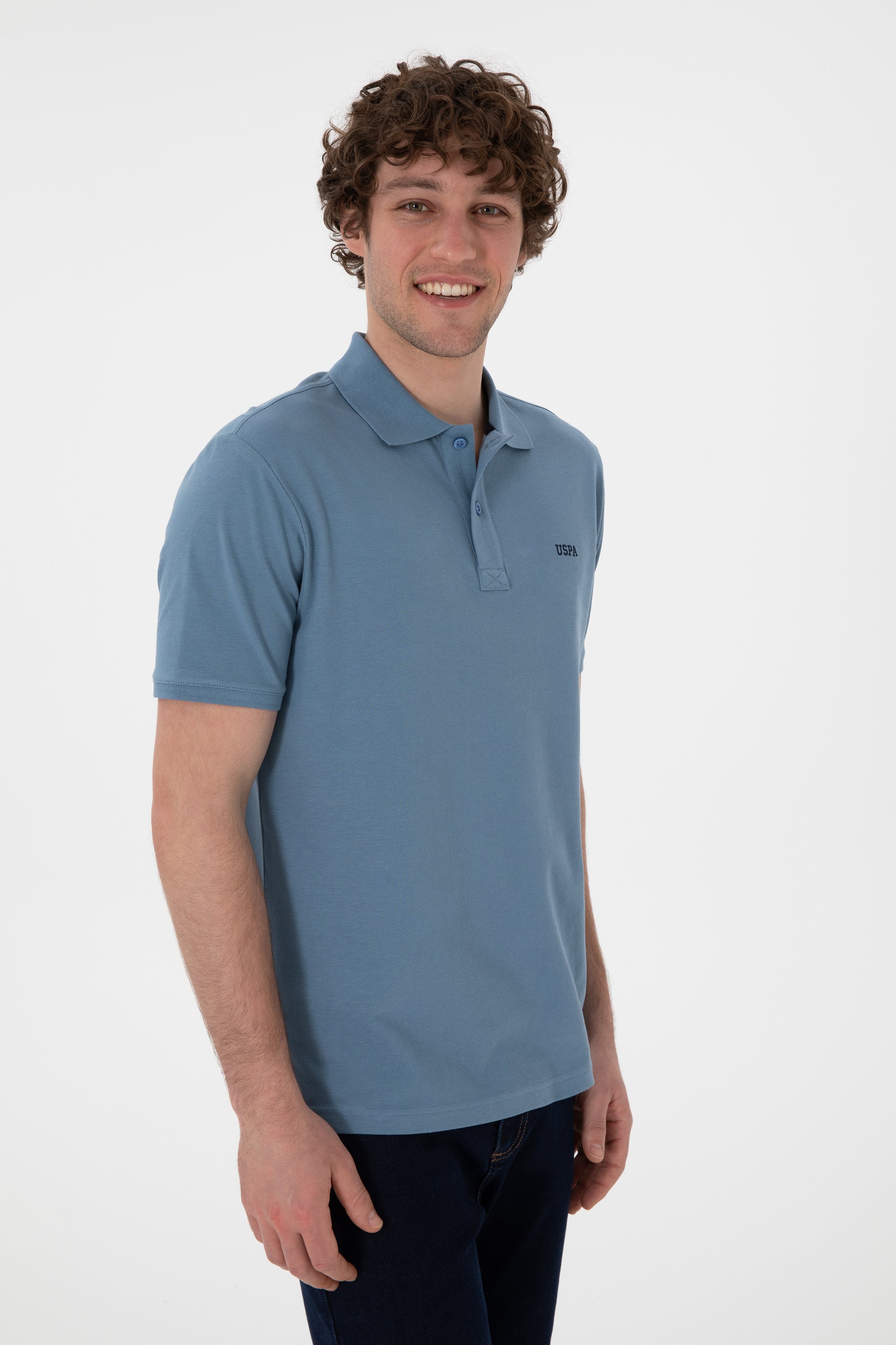 Tricou Polo Bărbați Albastru Prăfuit Cu Imprimeu USPA