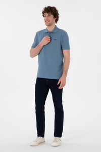 Tricou Polo Bărbați Albastru Prăfuit Cu Imprimeu USPA