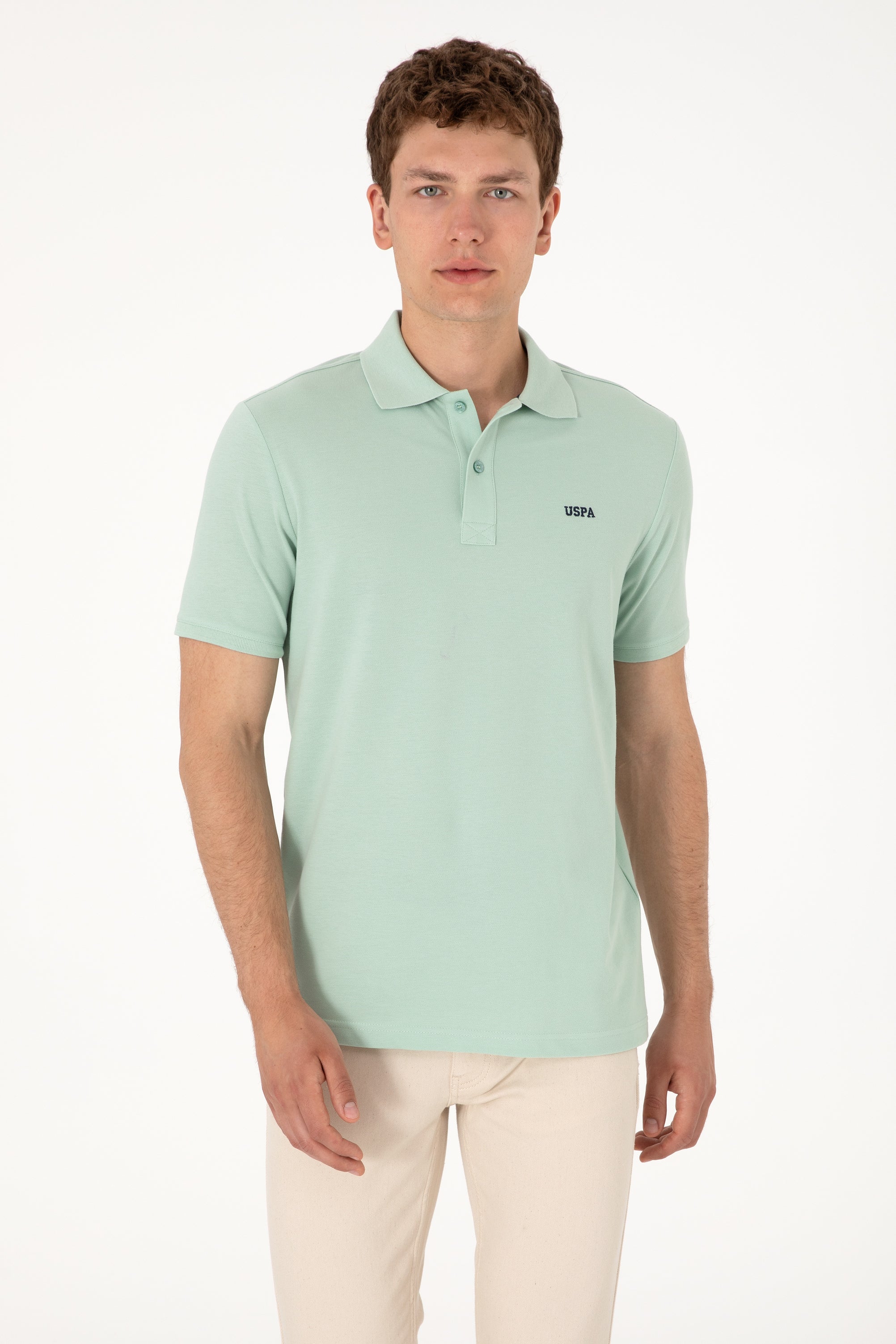 Tricou Polo Bărbați Verde Pal Cu Imprimeu USPA