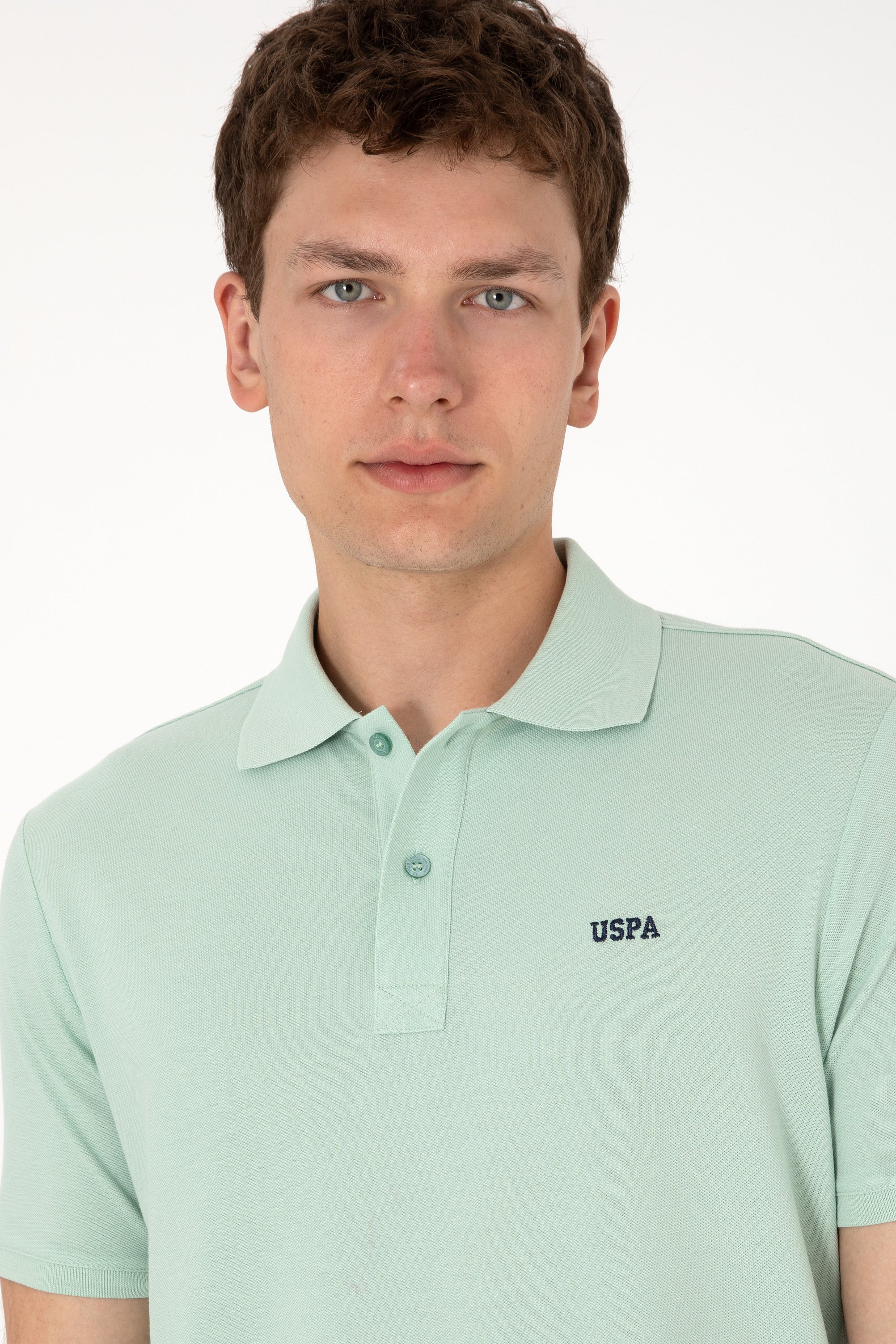 Tricou Polo Bărbați Verde Pal Cu Imprimeu USPA
