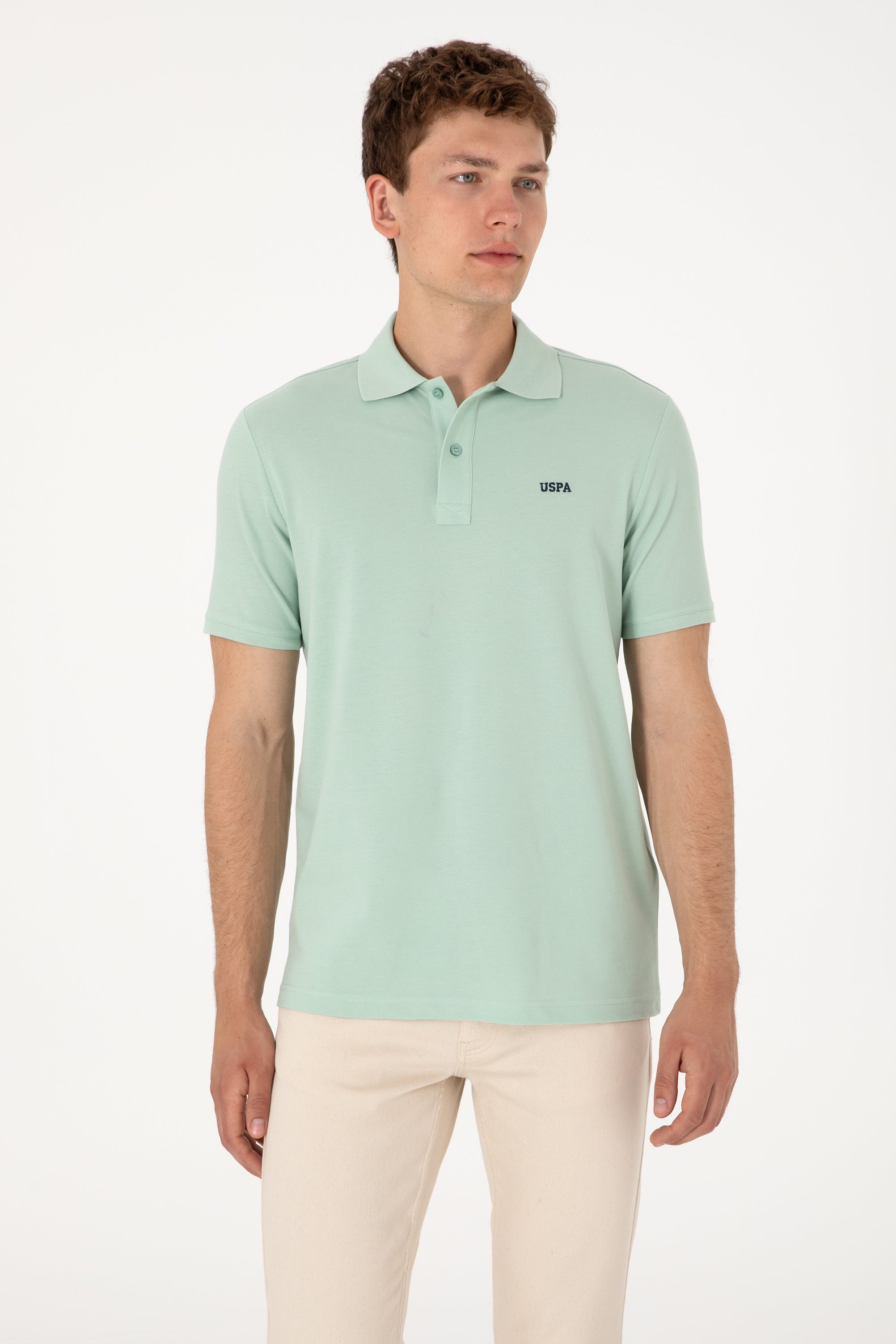 Tricou Polo Bărbați Verde Pal Cu Imprimeu USPA
