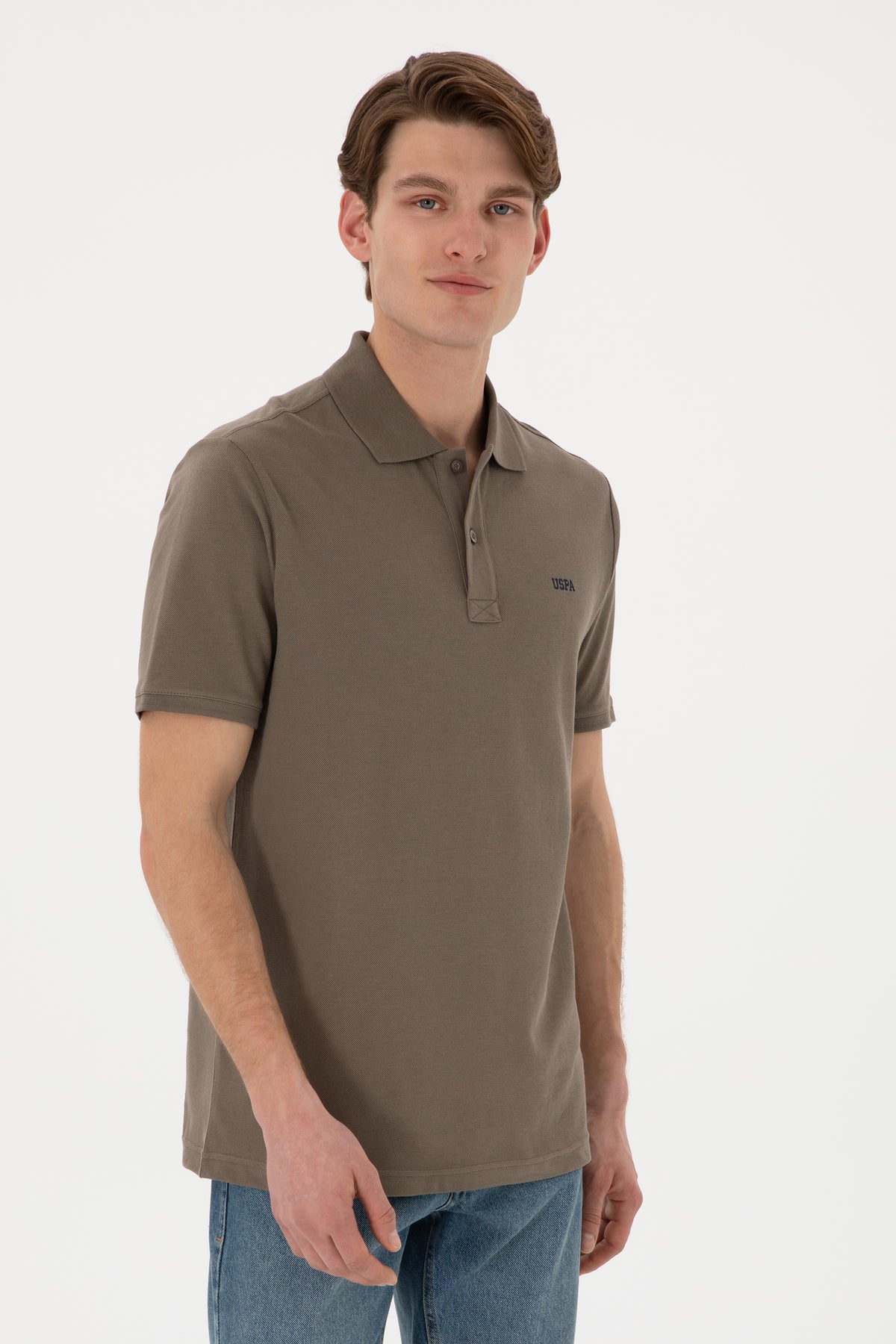Tricou Polo Bărbați Maro Cu Imprimeu USPA