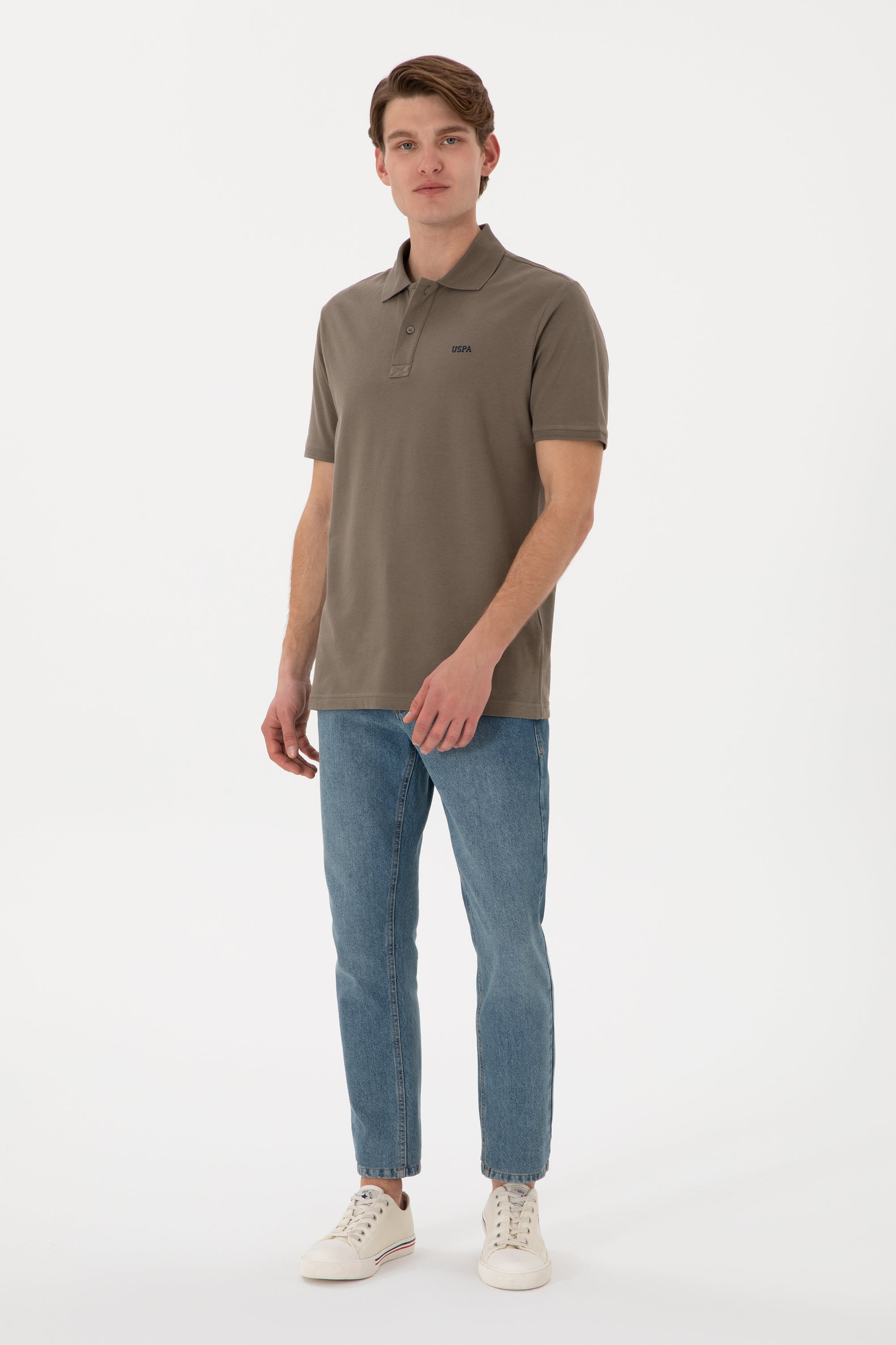 Tricou Polo Bărbați Maro Cu Imprimeu USPA