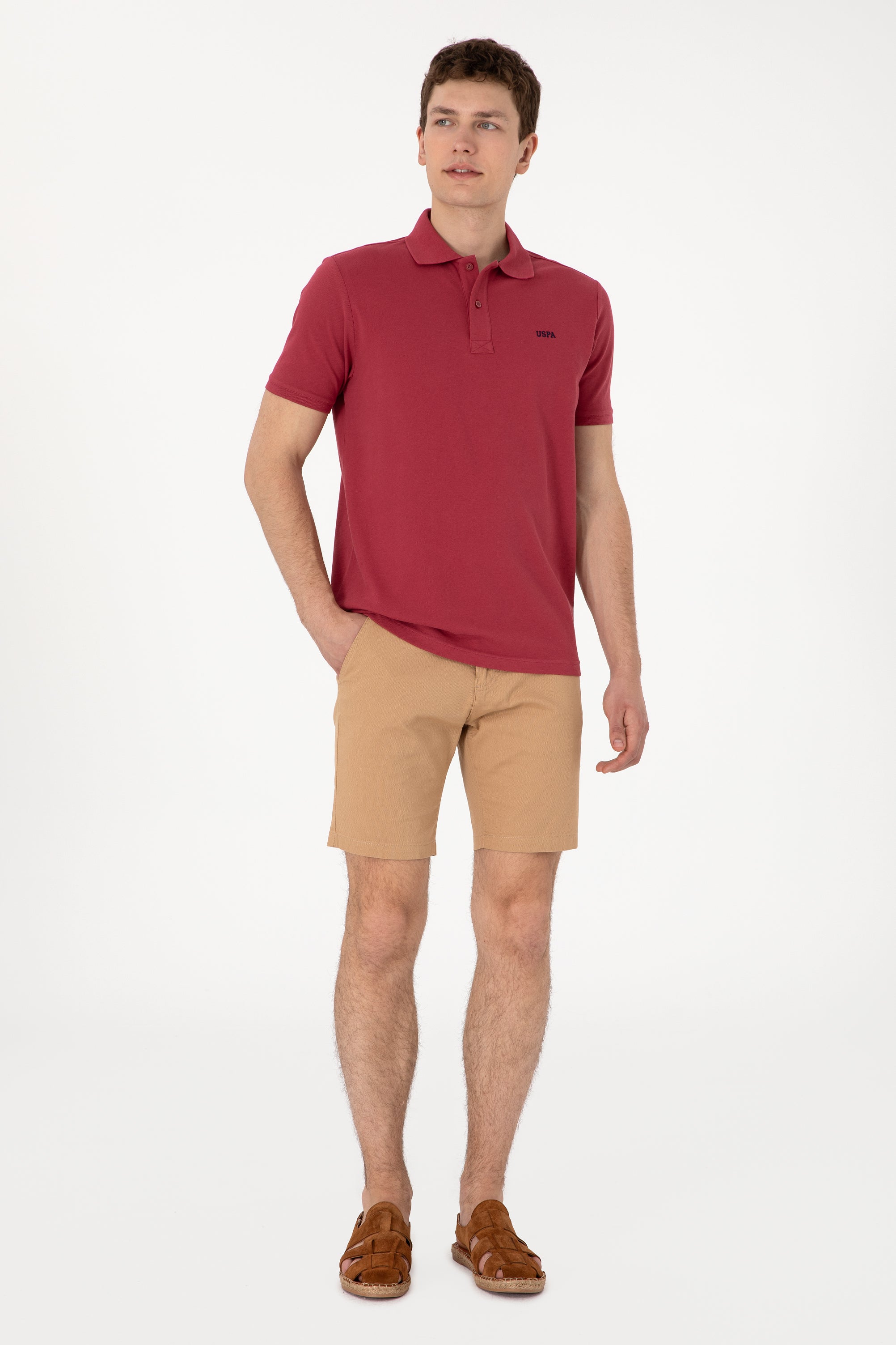 Tricou Polo Bărbați Roșu Cărămiziu Cu Imprimeu USPA