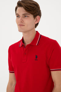 Tricou Polo Bărbați Roșu Cu Detalii Guler Și Logo Brodat