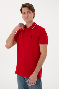 Tricou Polo Bărbați Roșu Cu Detalii Guler Și Logo Brodat