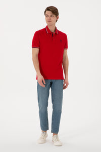 Tricou Polo Bărbați Roșu Cu Detalii Guler Și Logo Brodat