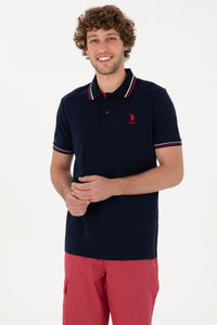 Tricou Polo Bărbați Bleumarin Cu Detalii Guler Și Logo Brodat