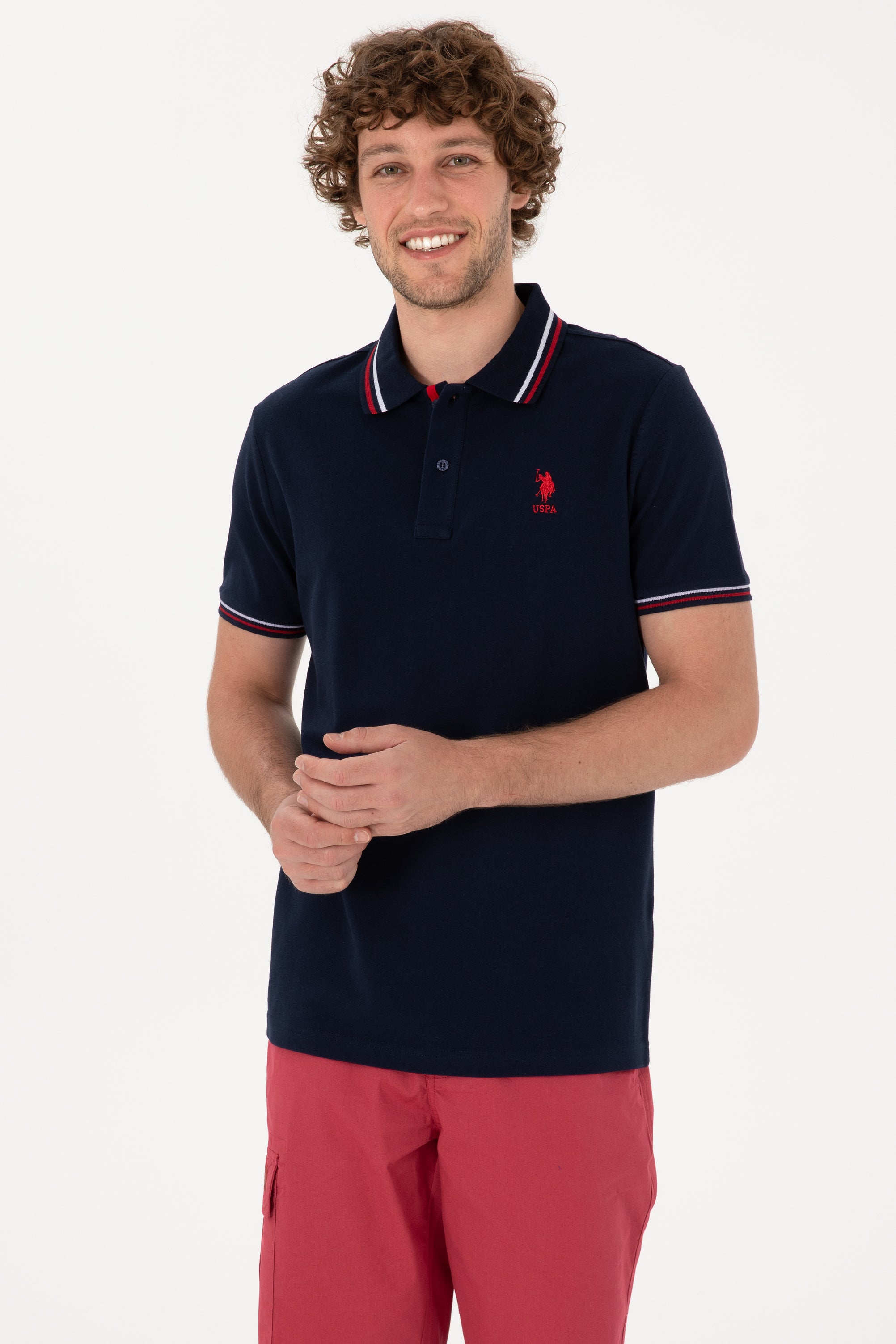 Tricou Polo Bărbați Bleumarin Cu Detalii Guler Și Logo Brodat