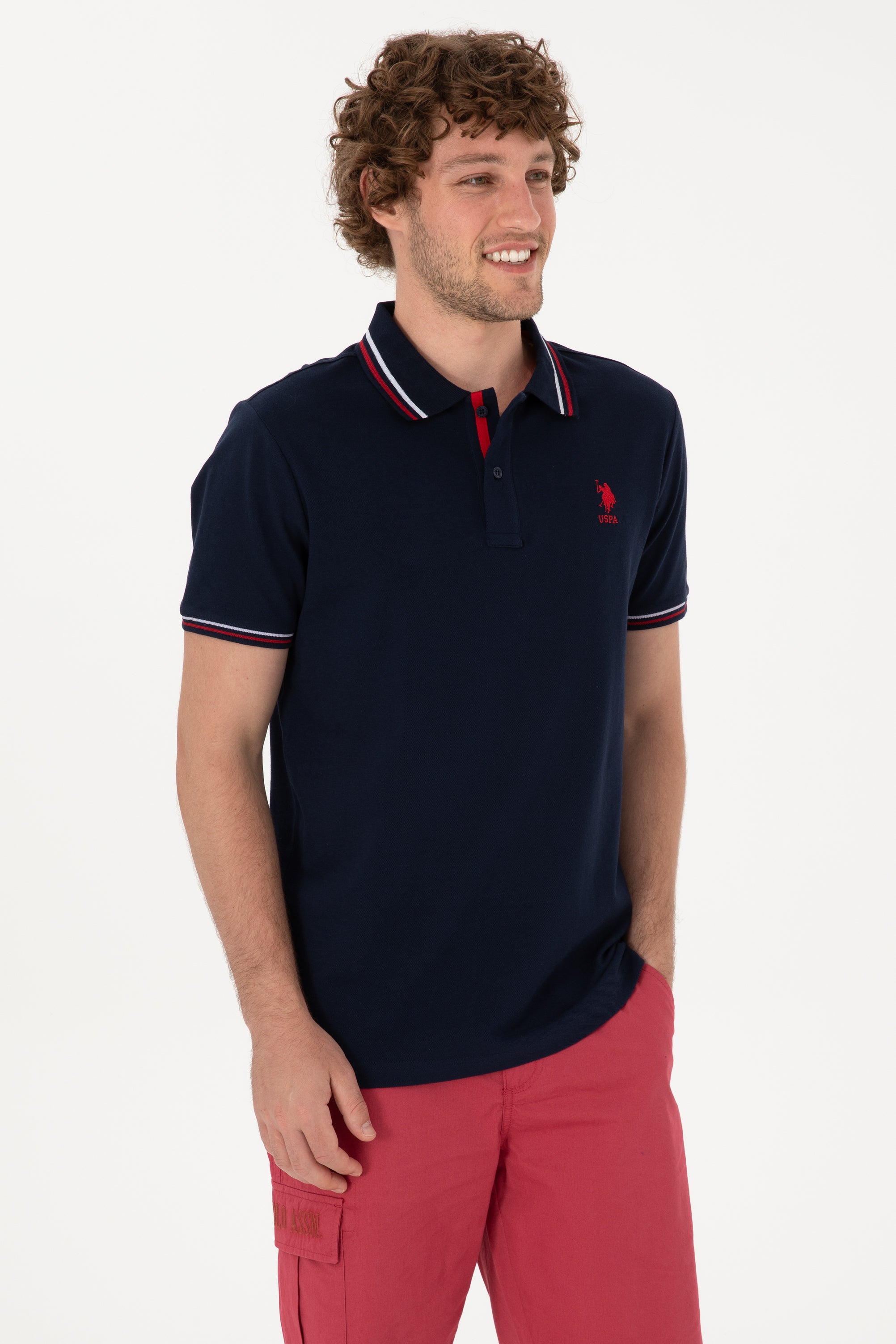 Tricou Polo Bărbați Bleumarin Cu Detalii Guler Și Logo Brodat