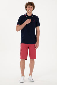 Tricou Polo Bărbați Bleumarin Cu Detalii Guler Și Logo Brodat