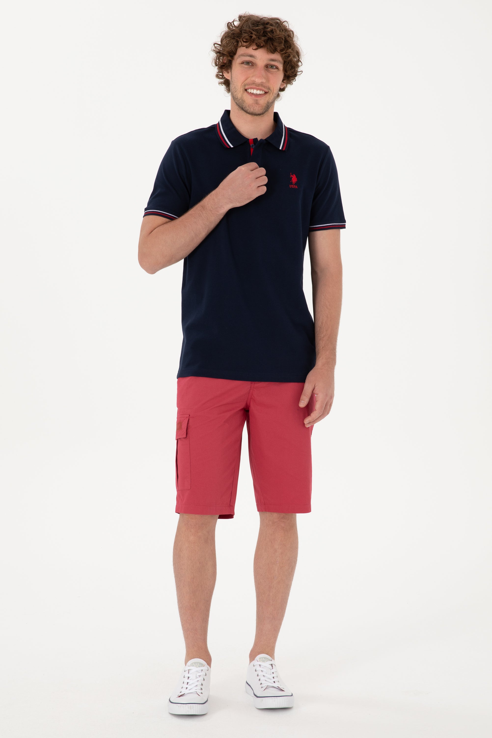 Tricou Polo Bărbați Bleumarin Cu Detalii Guler Și Logo Brodat