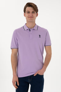 Tricou Polo Bărbați Lila Cu Detalii Guler Și Logo Brodat