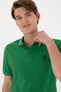 Tricou Polo Bărbați Verde Cu Detalii Guler Și Logo Brodat
