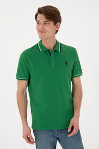 Tricou Polo Bărbați Verde Cu Detalii Guler Și Logo Brodat