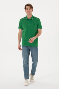 Tricou Polo Bărbați Verde Cu Detalii Guler Și Logo Brodat