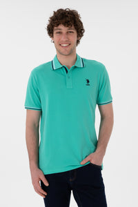 Tricou Polo Bărbați Verde Mentă Cu Detalii Guler Și Logo Brodat