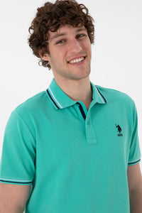 Tricou Polo Bărbați Verde Mentă Cu Detalii Guler Și Logo Brodat