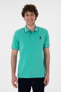 Tricou Polo Bărbați Verde Mentă Cu Detalii Guler Și Logo Brodat