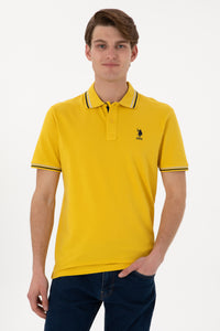 Tricou Polo Bărbați Galben Cu Detalii Guler Și Logo Brodat