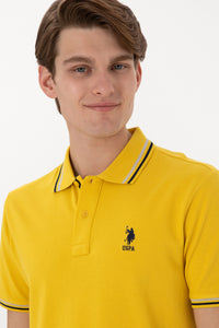 Tricou Polo Bărbați Galben Cu Detalii Guler Și Logo Brodat