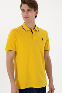 Tricou Polo Bărbați Galben Cu Detalii Guler Și Logo Brodat