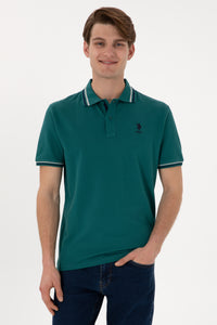 Tricou Polo Bărbați Verde Smarald Cu Detalii Guler Și Logo Brodat