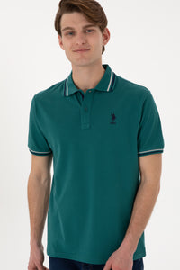 Tricou Polo Bărbați Verde Smarald Cu Detalii Guler Și Logo Brodat
