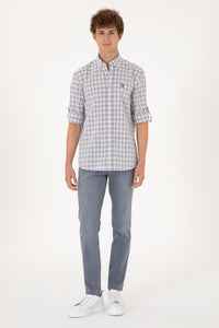 Cămașă Bărbați Gri Cu Model În Carouri Și Logo Discret