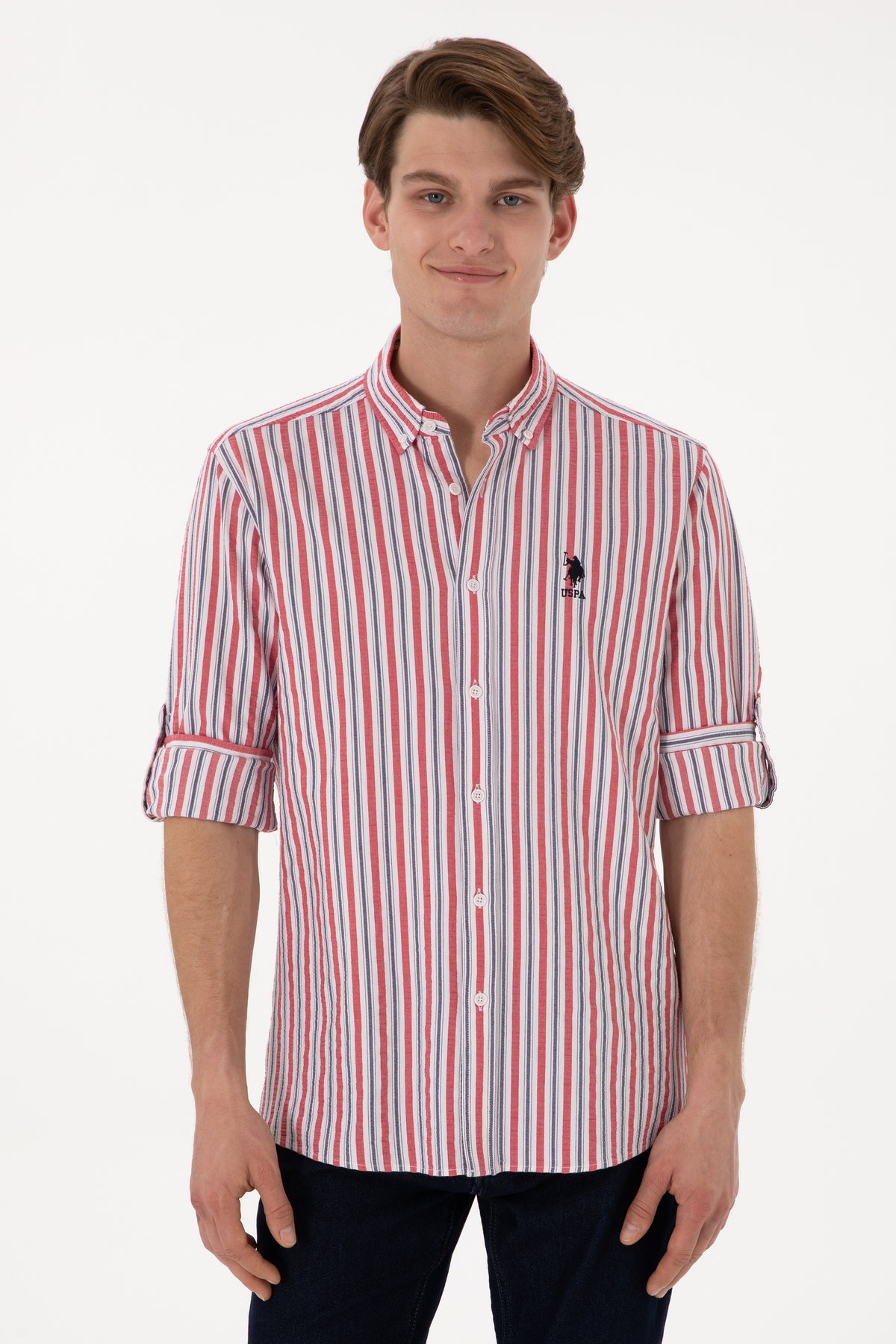 Cămașă Bărbați Cu Model În Dungi Multicolore Și Logo Brodat