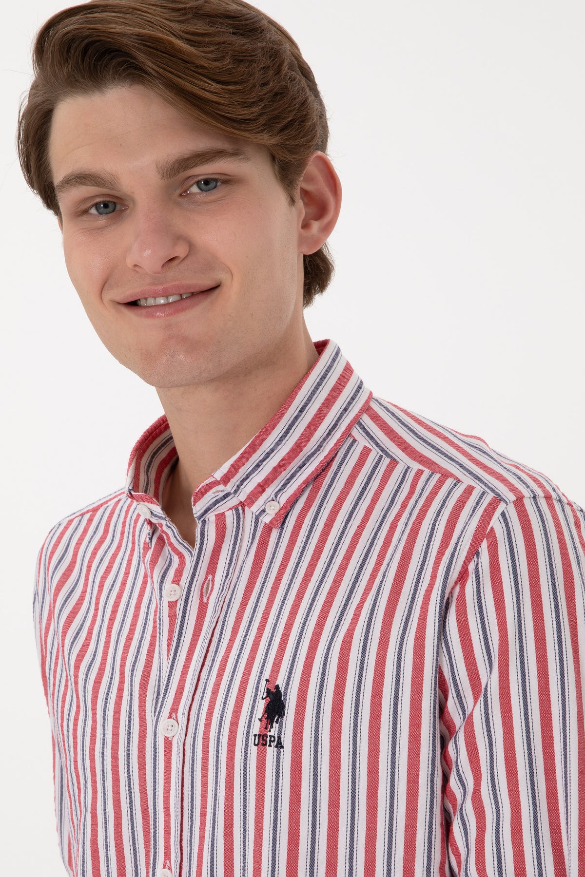 Cămașă Bărbați Cu Model În Dungi Multicolore Și Logo Brodat