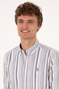 Cămașă Bărbați Pe Alb Cu Dungi Gri Și Logo Discret