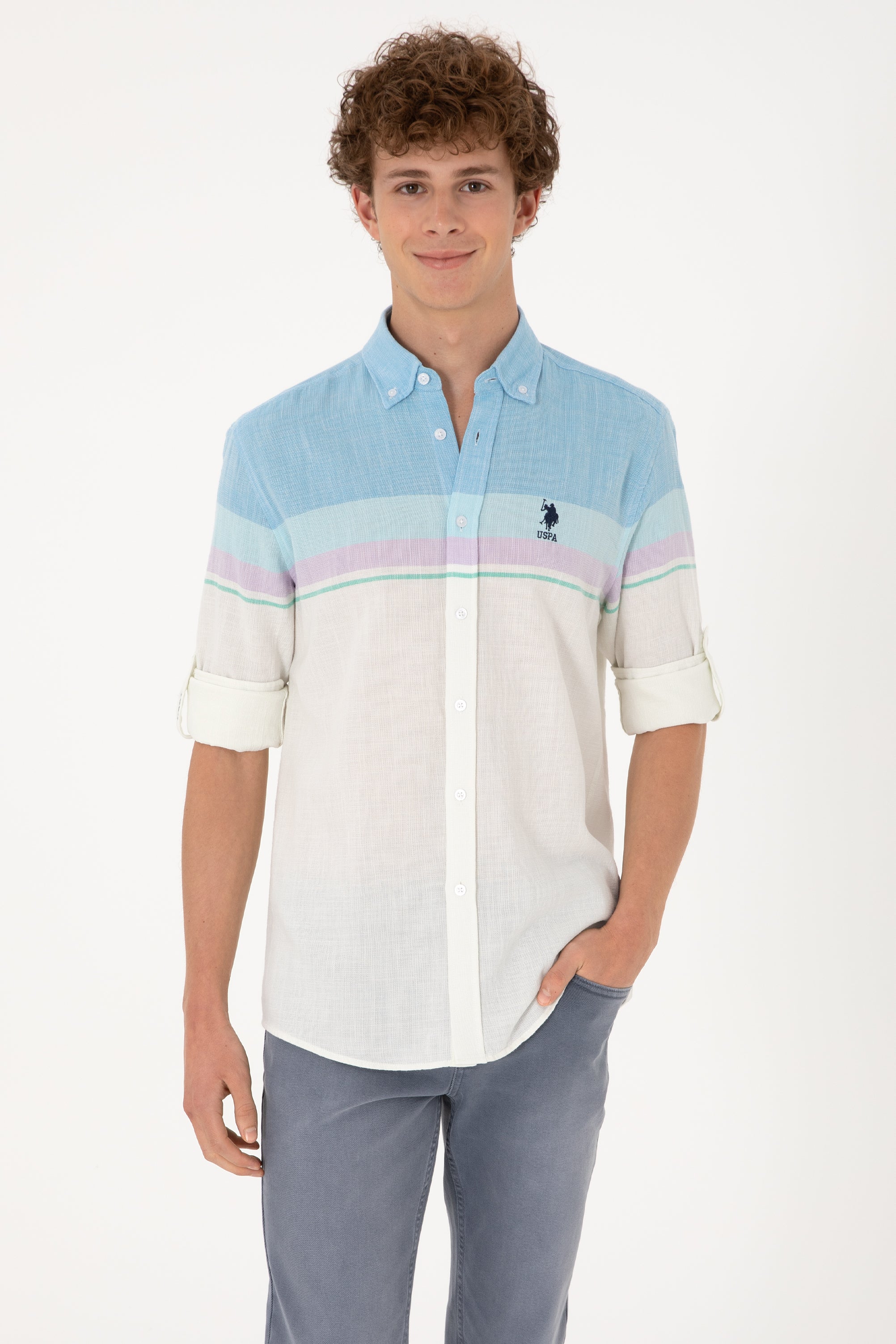 Cămașă Bărbați Multicoloră Cu Textură Și Logo Brodat