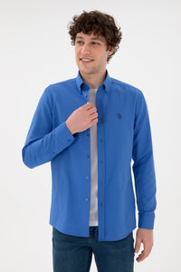 Cămașă Bărbați Pe Albastru Coral Cu Logo Discret