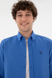 Cămașă Bărbați Pe Albastru Coral Cu Logo Discret