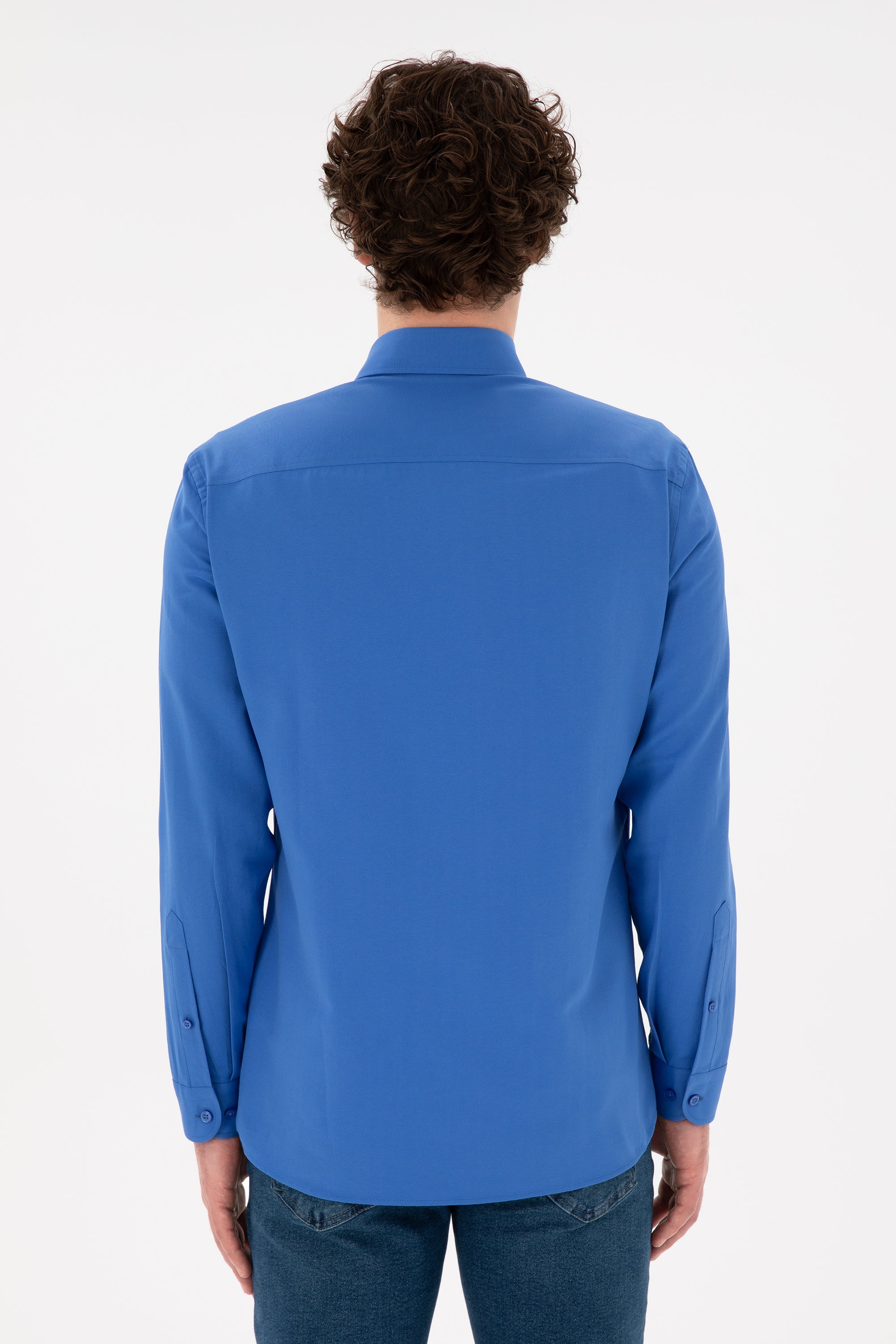 Cămașă Bărbați Pe Albastru Coral Cu Logo Discret