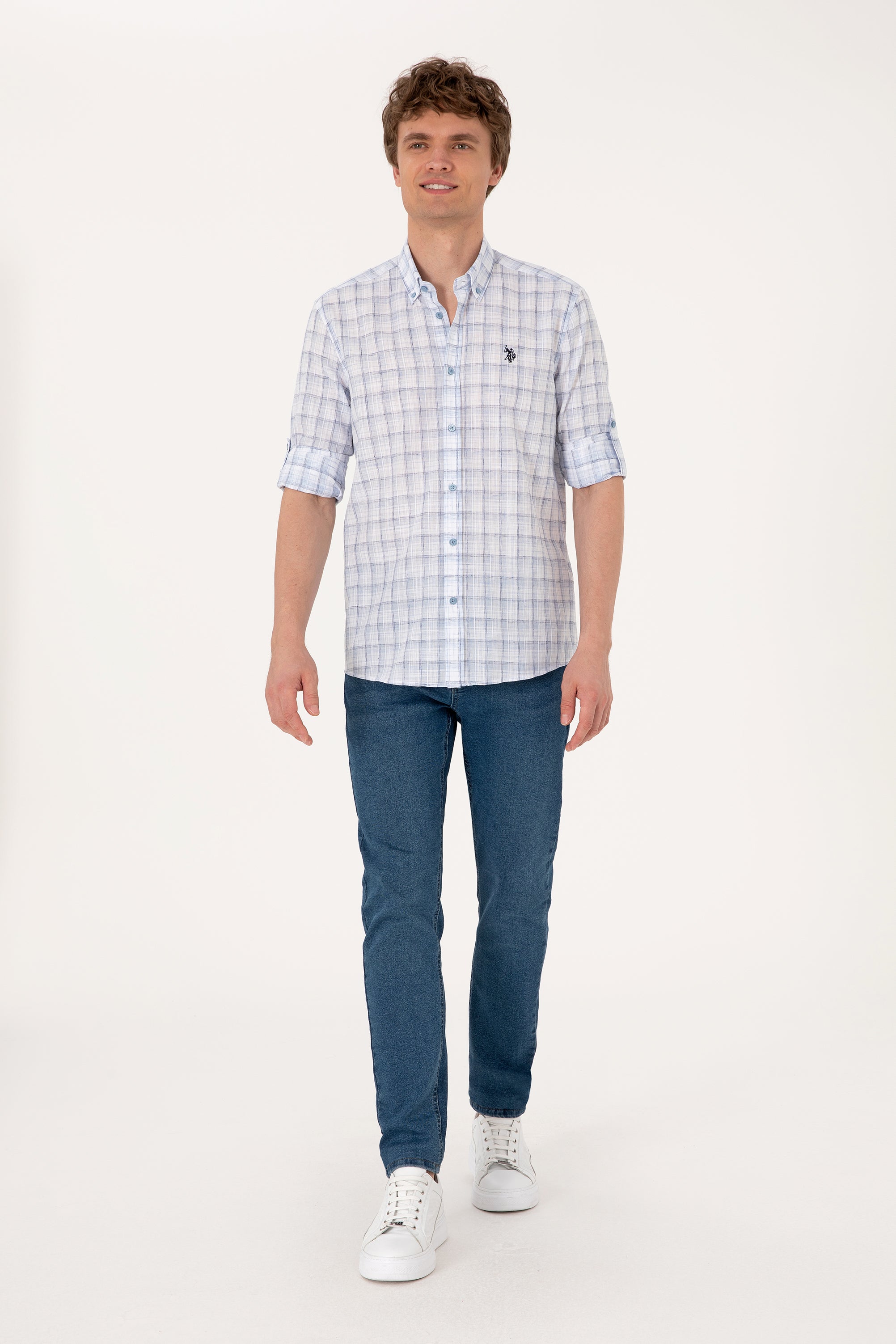 Cămașă Bărbați Cu Model În Carouri Și Logo Brodat