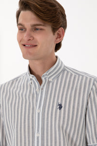 Cămașă Bărbați Cu Dungi Verticale Și Logo Discret