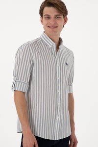 Cămașă Bărbați Cu Dungi Verticale Și Logo Discret